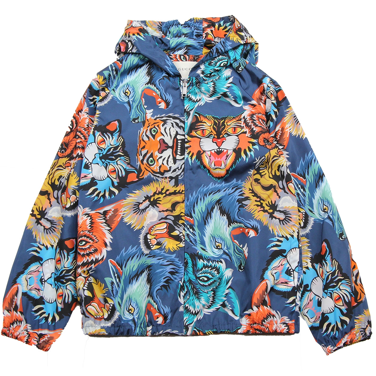 Gucci Kids Animal Print Face Blue Jacket front 
