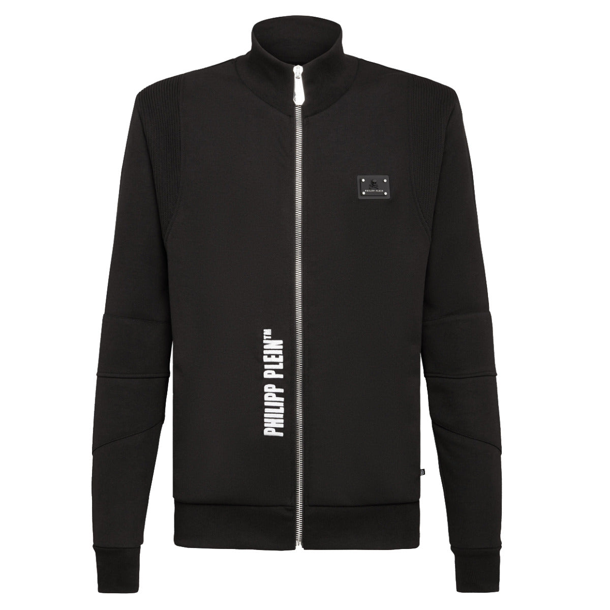 Philipp Plein Black Quilted Detail Jogging Jacket front 